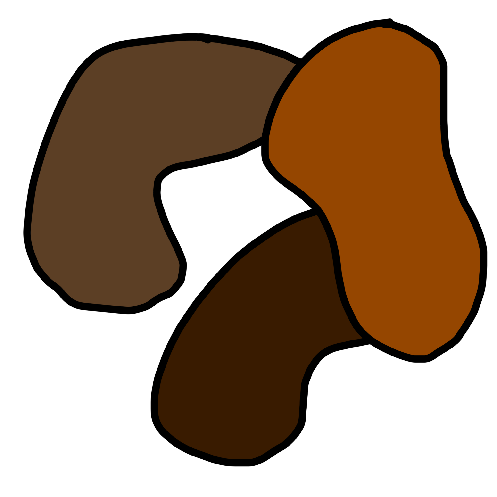 A drawing of three blobs they are all varying shades of brown